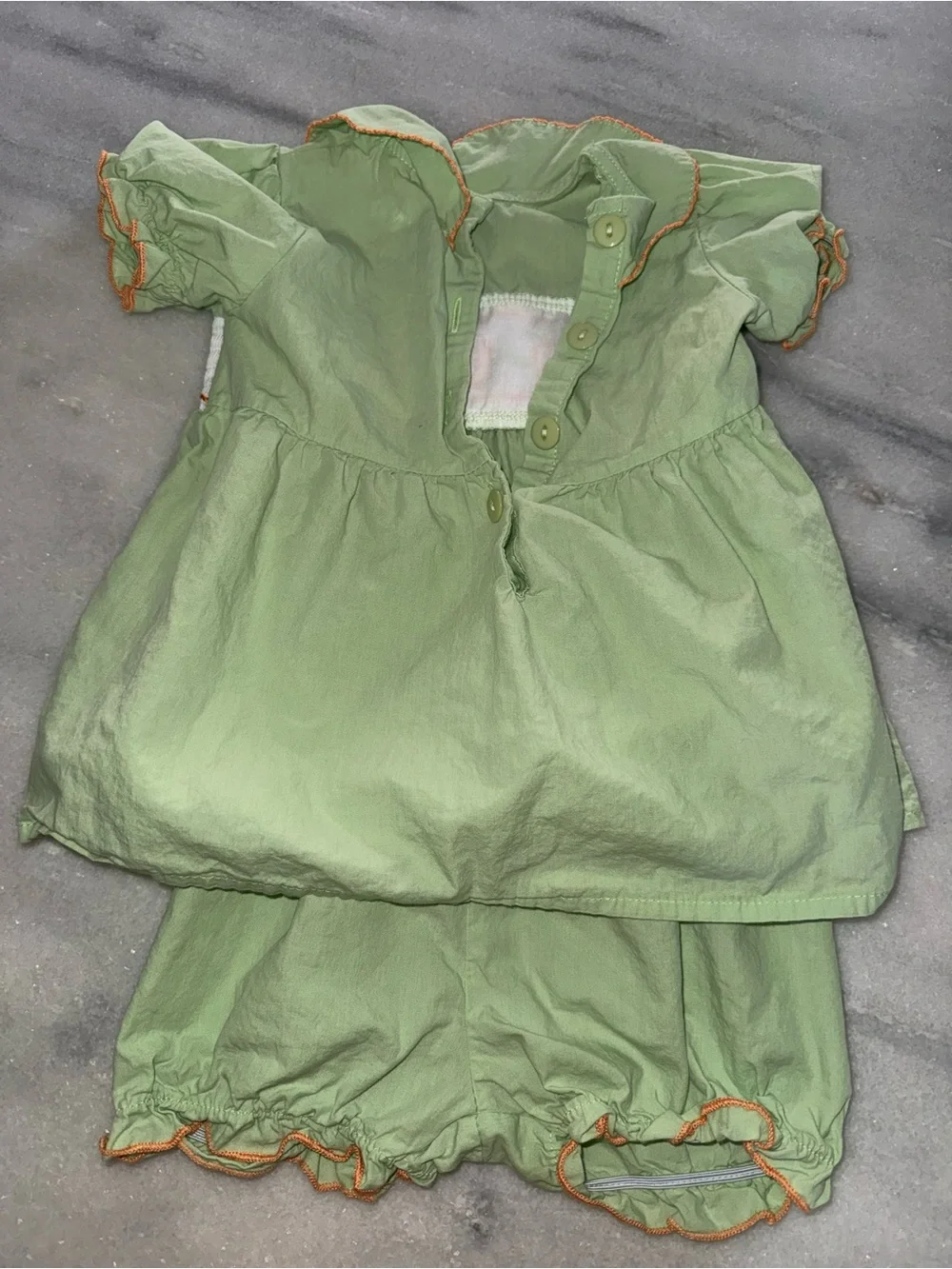 Marie Nicole Girls Light Green Pumpkin Smocked Short Set Cotton 18-24m